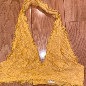 Free People Yellow Halter Lace Bralette